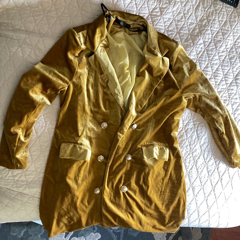 Missguided Blazer dress velvet gold with pockets
